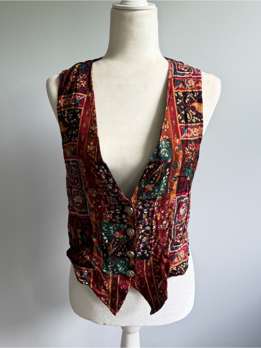 Vintage Paisley Patchwork Overlay Vest Top Women’s Size Medium